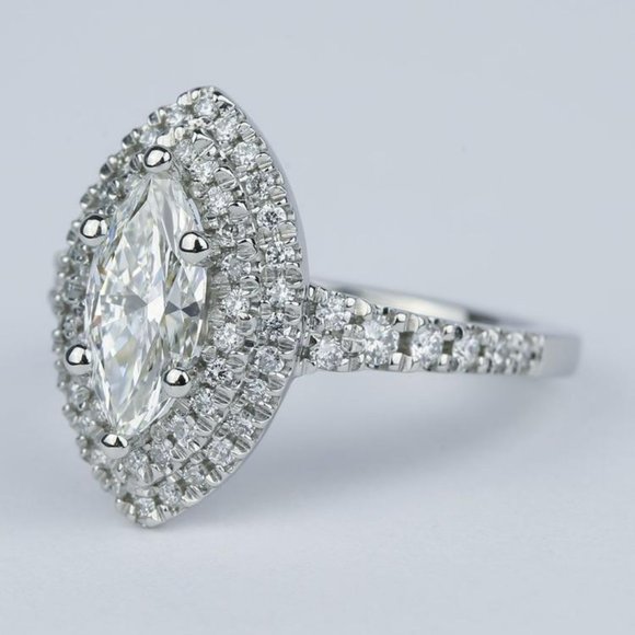 1.50CT Double Halo Marquise Lab Grown Diamond Ring - Picture 3 of 7